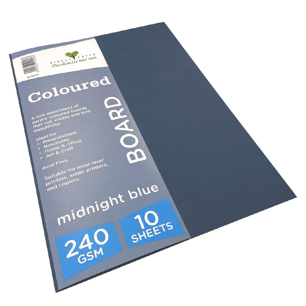 Direct Paper Coloured 240gsm Board 10 Pack Midnight Blue Midnight/Navy