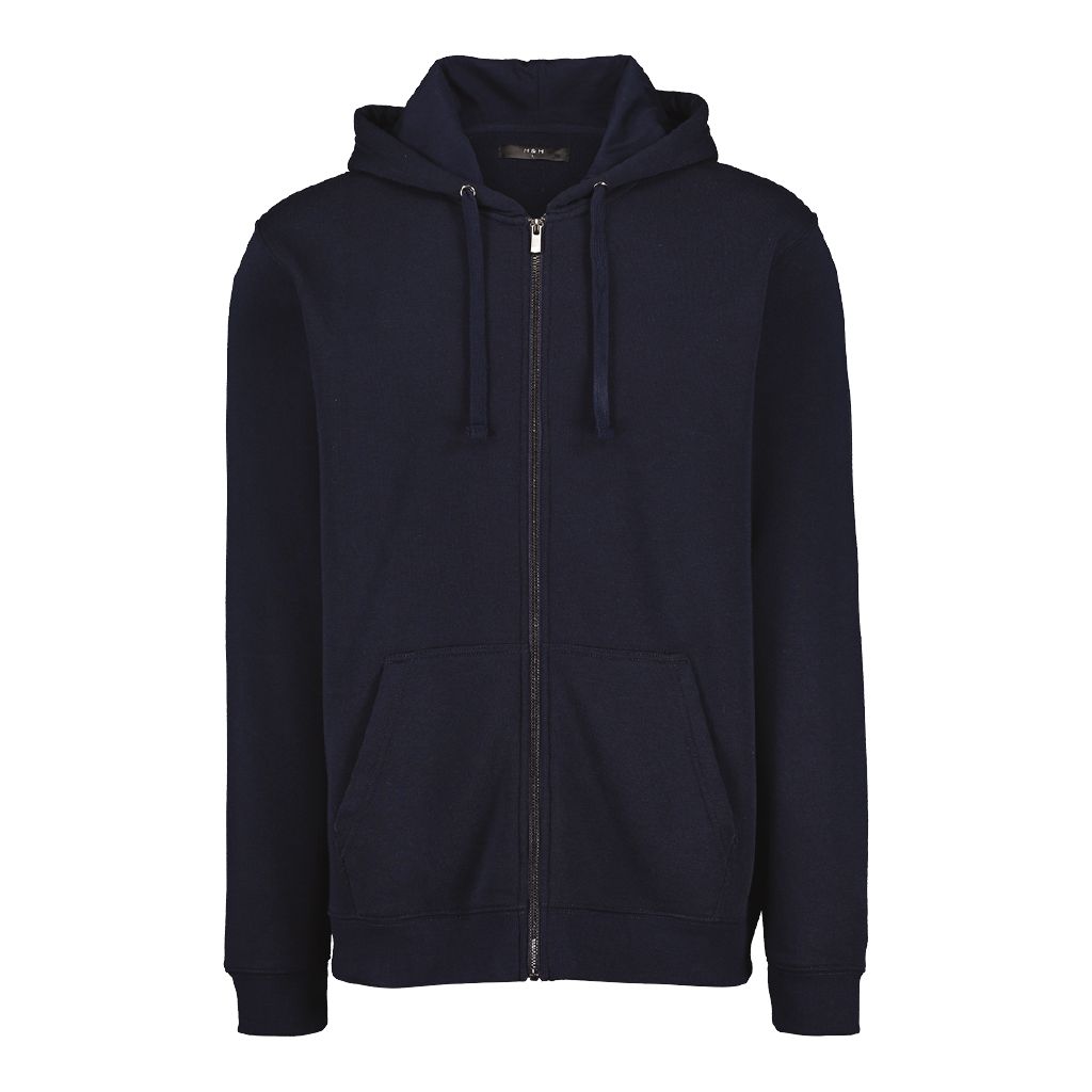 H&H Men's ZipThru Hooded Sweatshirt Navy The Warehouse