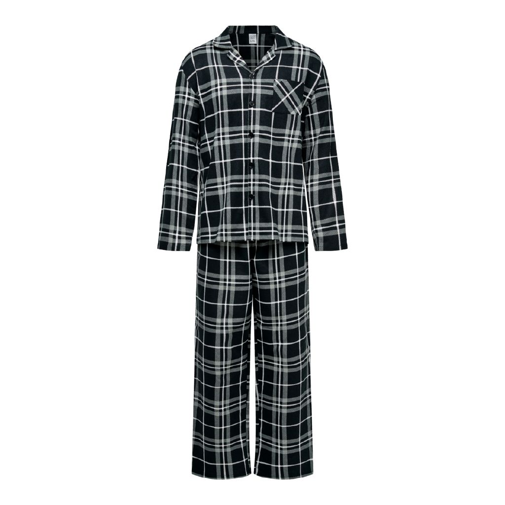 H&H Men's Cotton Flannelette Pyjama Pack Black The Warehouse