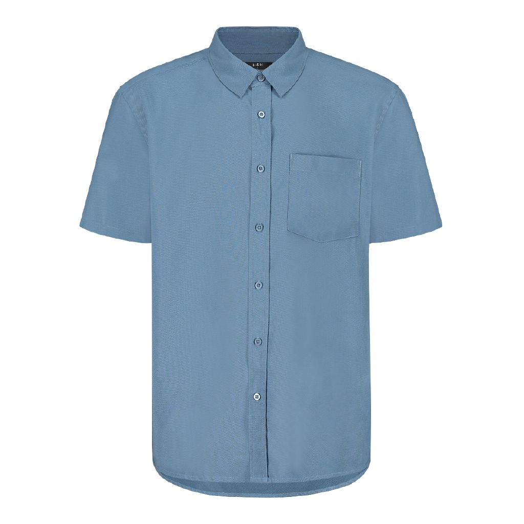 H&H Men's Short Sleeve Twill Shirt Blue Mid The Warehouse