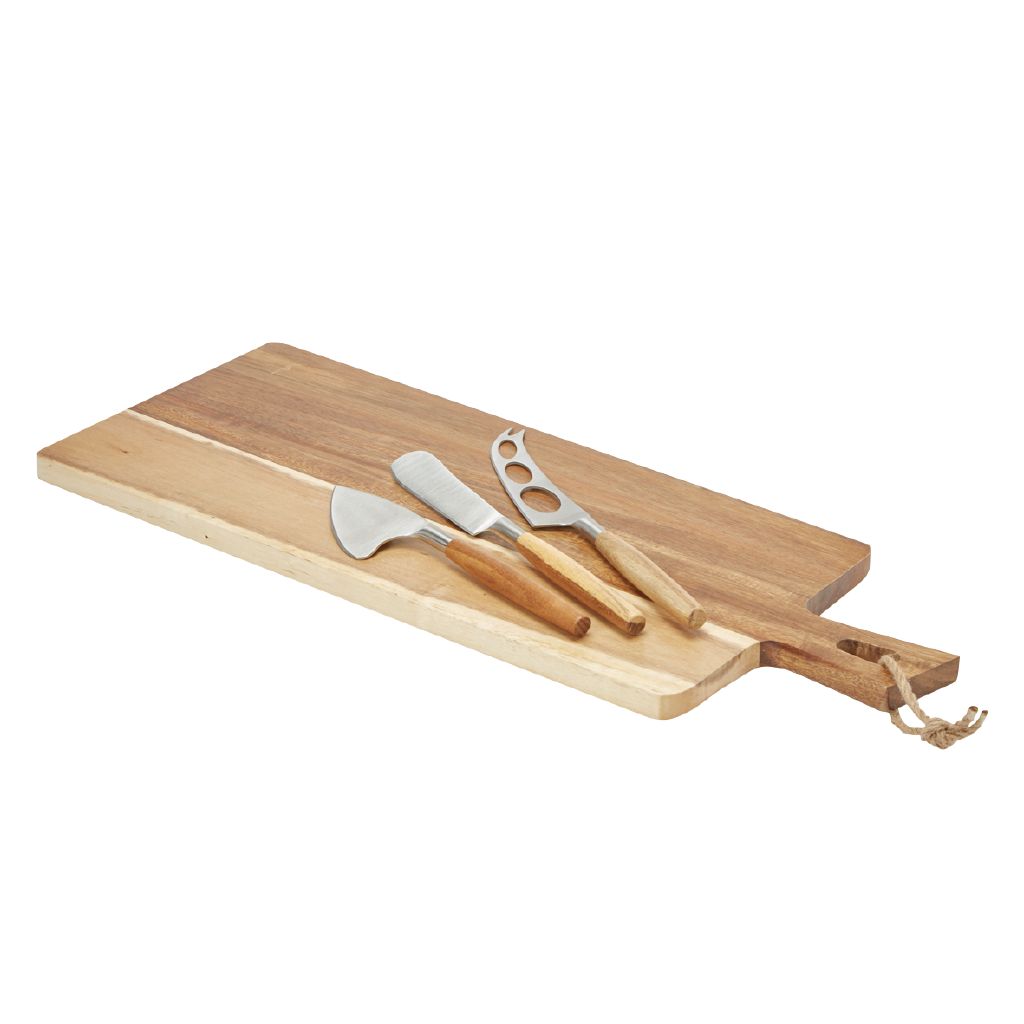 Living & Co Acacia Paddle Board Cheese Knife Set 4 Piece The Warehouse