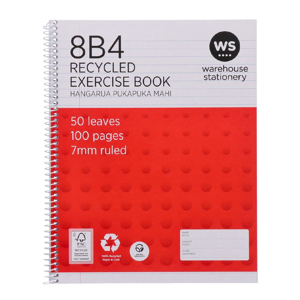 Ws Books WS Exercise Book 8B4 7mm Ruled Spiral 50 Leaf Wiro Red Red | The Warehouse