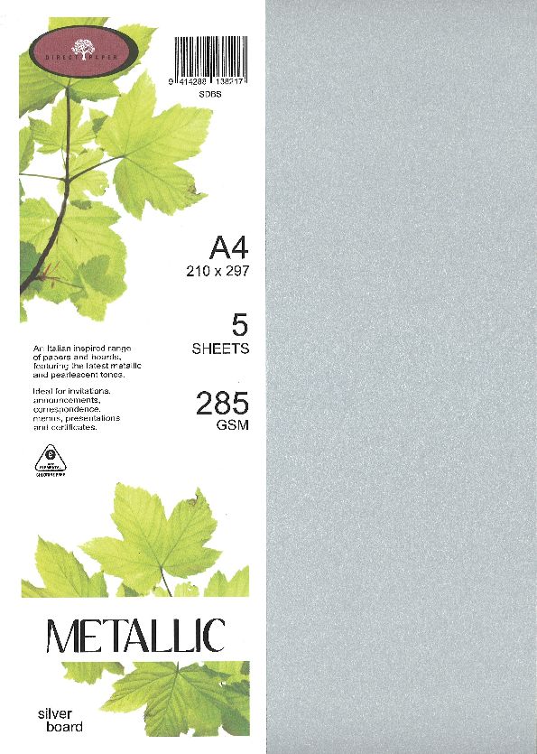 Direct Paper Metallic Board 285gsm Silver A4 5 Pack Silver The Warehouse