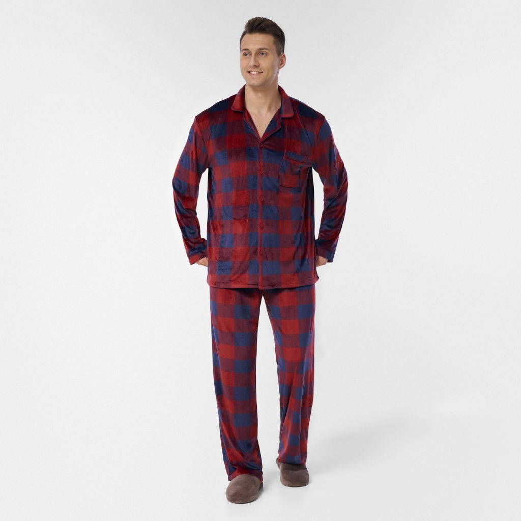 H&H Men's Soft Mink Button Up Pyjama Set
