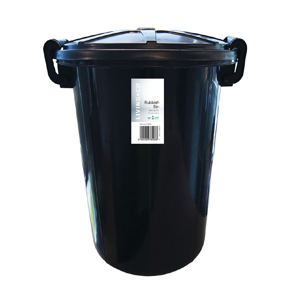 Living & Co Rubbish Bin Black 70L Black The Warehouse