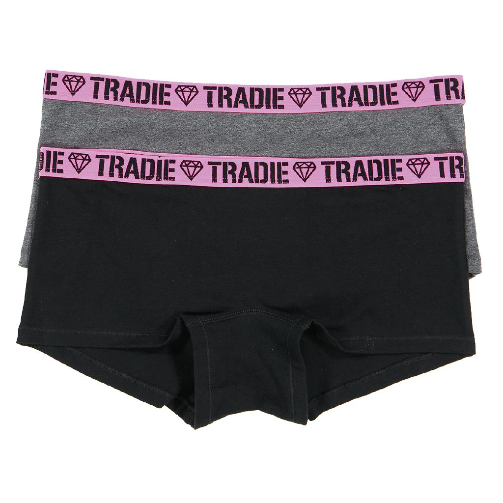 Tradie Women's Shortie Briefs 2 Pack Black Old Core The Warehouse