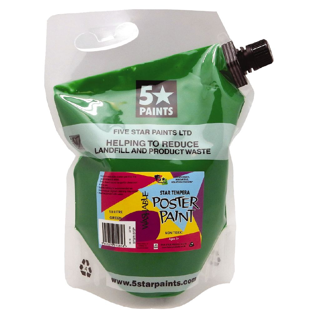 Fivestar Tempera Poster Paint Green 1.5 litre Pouch The Warehouse
