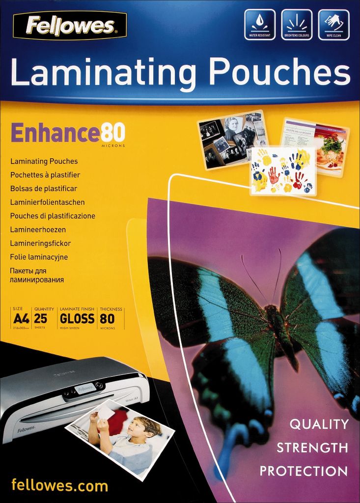 Fellowes Laminating Pouches A4 80 Micron Clear 25 Pack Clear The