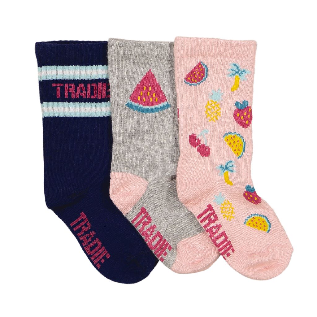 Tradie Girls' Rib Crew Socks 3 Pack BLU M The Warehouse