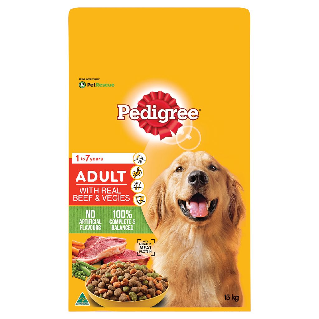 Pedigree Adult Dry Dog Food with Beef & Vegies Bag 15kg The Warehouse