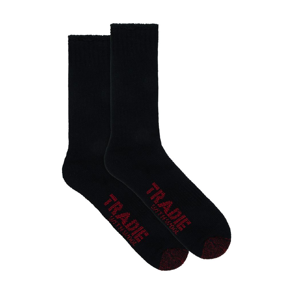 Tradie Men's Work Socks with Wool 2 Pack Black The Warehouse