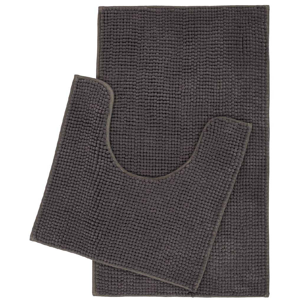 Living & Co Bath Mat Set Popcorn 2 Piece 45cm x 75cm Charcoal The