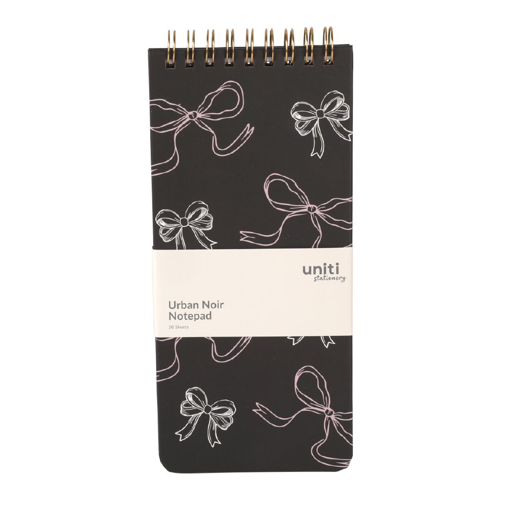 Unbound Notepad Uniti Stationery Urban Noir Bow Hard Cover Spiral Notepad | The Warehouse