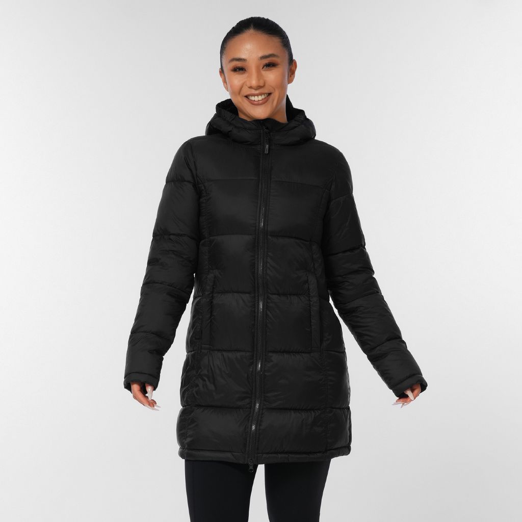 Active Intent Women's Longline Puffer Jacket Black The Warehouse