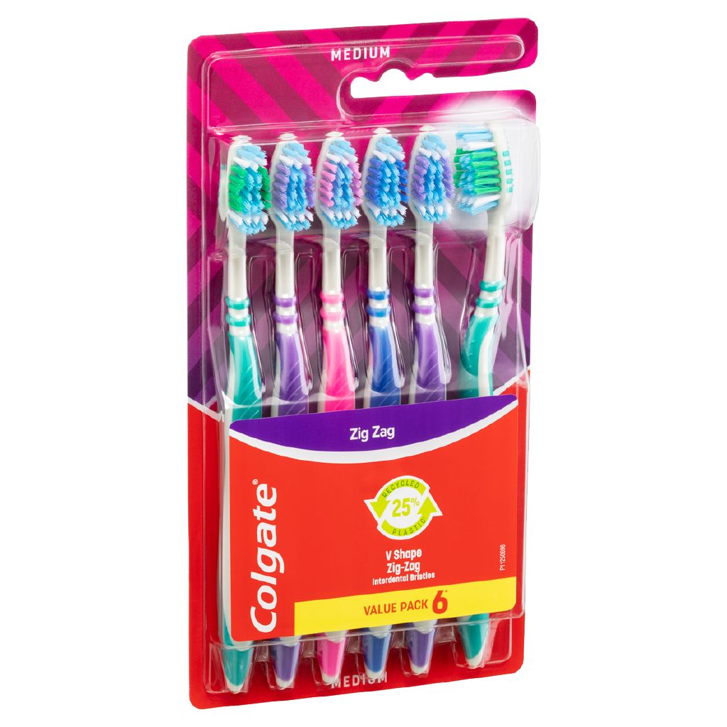 Colgate ZigZag Toothbrush Medium 6 Pack The Warehouse