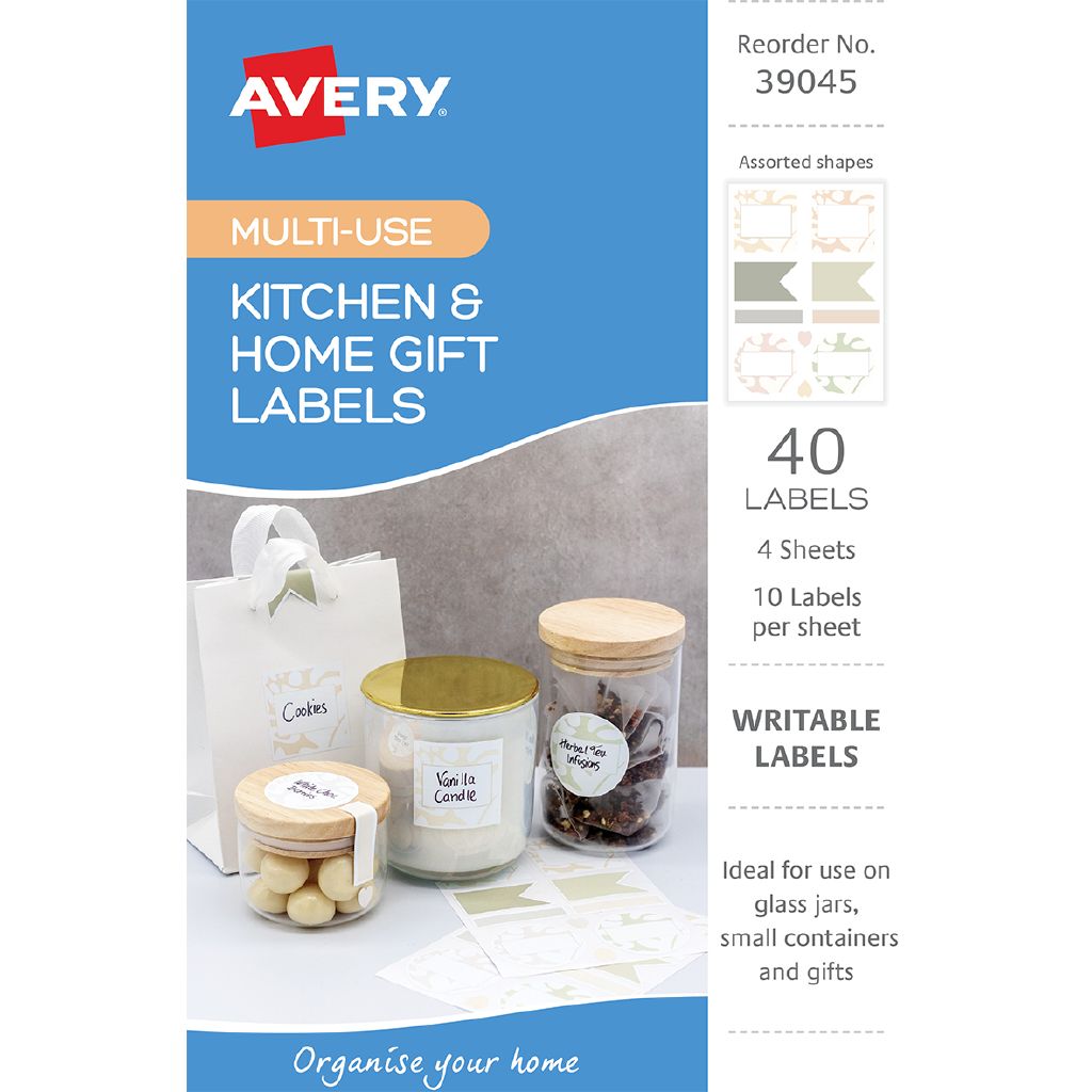 Avery Write-on Kitchen/Home Organisation Assorted Shapes Label Neutrals ...