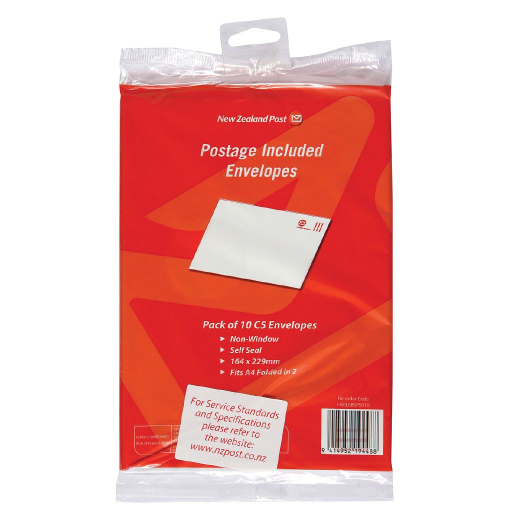 New Zealand Post Postage Included C5 Envelope 10 Pack White White The